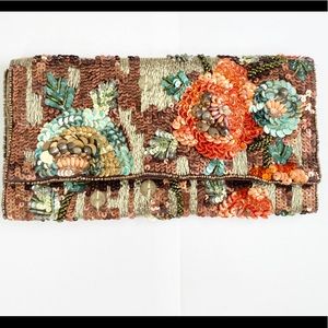 Accessorize Sequin Flower Beaded Clutch Bag